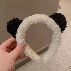 Cute Panda Headband in Black and White, Made of Soft Lambswool—Wide-Edge Hair Clip, Super Adorable Plush Hair Accessories for Girls, 2023 Headwear