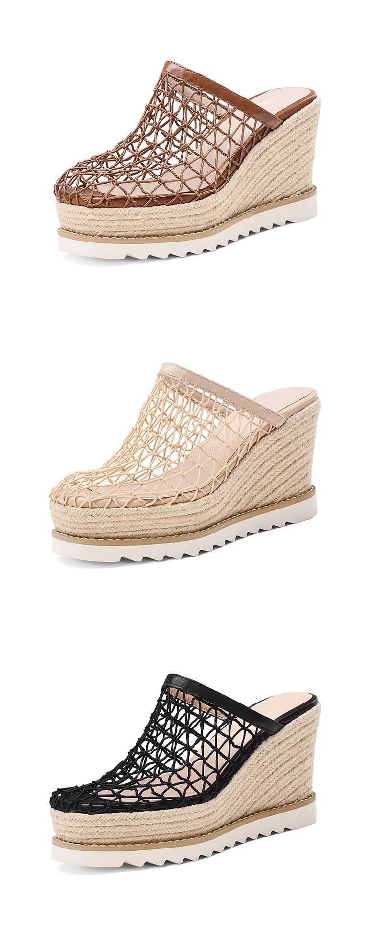 Dép sandal nữ bít mũi đế xuồng cao gót 9 cm phong cách biển — màu nâu, màu đen, màu mơ chi tiết 26
