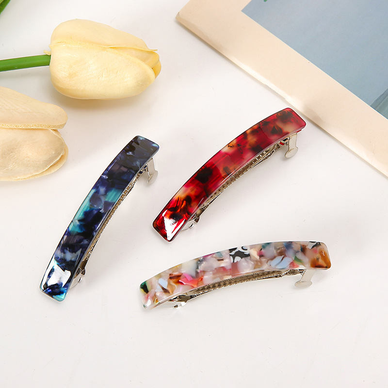 Women's Korean-style fashionable floral hairpin acetate rectangular spring clip side updo bangs clip jewelry
