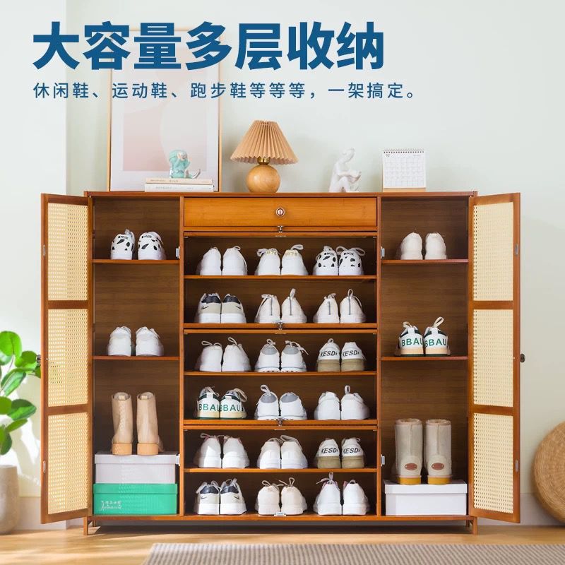 Economical Rattan-Like Bamboo Storage Organizer with Large Capacity, Multi-Layer Home Entryway Indoor Simple Shoe Cabinet