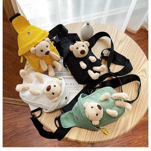 Popular Bear Canvas Bag 2024 New Trend Single Shoulder Crossbody Bag Cartoon Ins Cute Bag Cross-border Wholesale