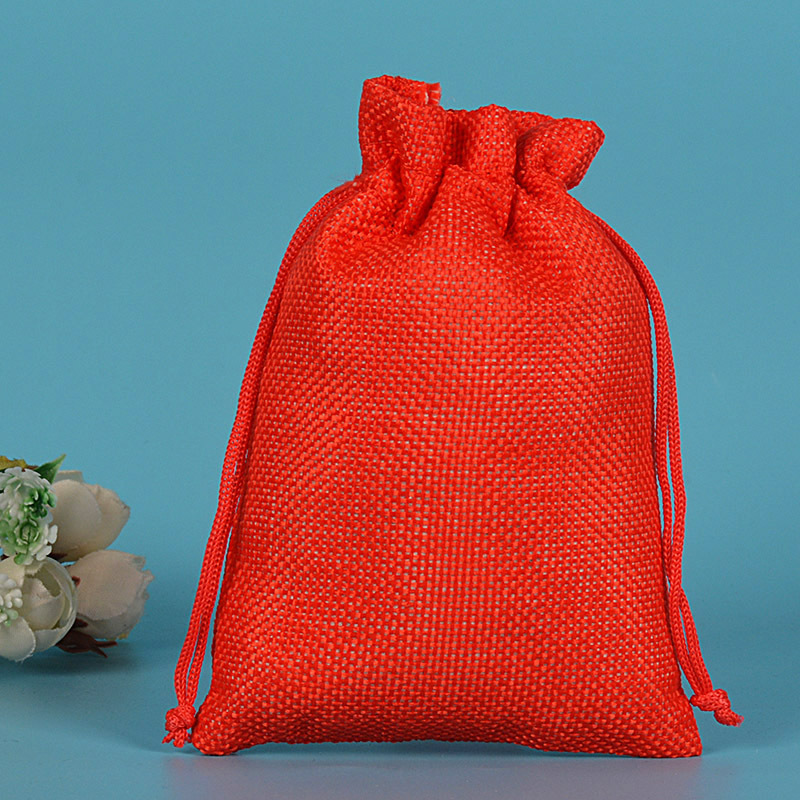 льняная сумка 7*9 см; ярко-красная нейлоновая веревка