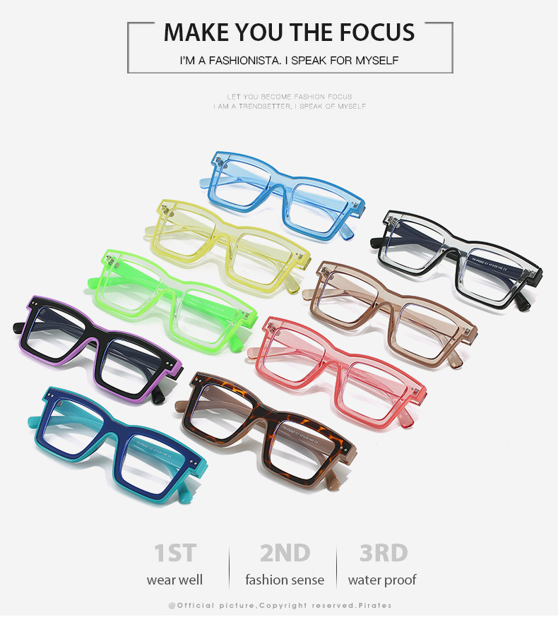 Ac Lens Material Simple Style Color Block Ac Square Full Frame Optical Glasses