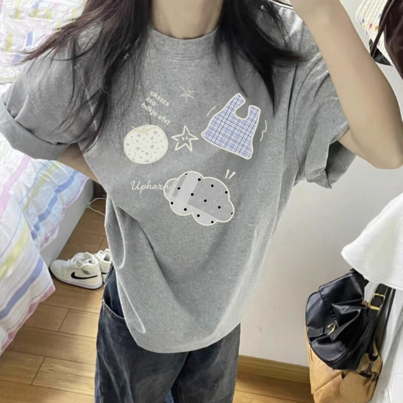 Korean-Style Casual Pure Cotton Printed Short-Sleeve T-Shirt for Women, 2026 New Large Size Spring/Summer Loose Half-Sleeve Top