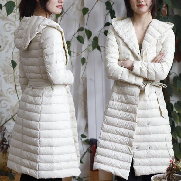 Cross-Border Autumn and Winter New European and American Style Women's Long down Jacket with Belt and Hood, Slim Fit, 90% White Duck down Coat Cross-Border Autumn and Winter New European and American Style Women's Long down Jacket with Belt and Hood, Slim Fit, 90% White Duck down Coat