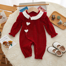 婴儿连体衣春季新生儿衣服丝绒女宝宝连体衣春秋婴儿服装周岁礼服