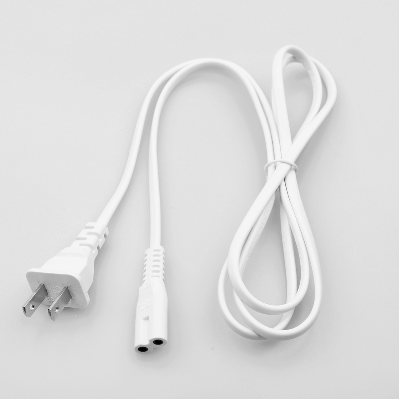 US standard power cord 1.5-meter copper-clad aluminum 2-core plug cord white US standard figure-eight tail two-prong power cord