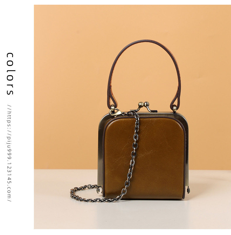 Túi đeo chéo kiêm ví tiền lẻ da bò thật dạng hộp vuông nhỏ có dây xích, 10×10×7,5 cm — Tùy chỉnh chi tiết 1