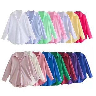 Women's European and American Style Street Fashion Urban Casual Multi-Color Poplin Shirt 2298118