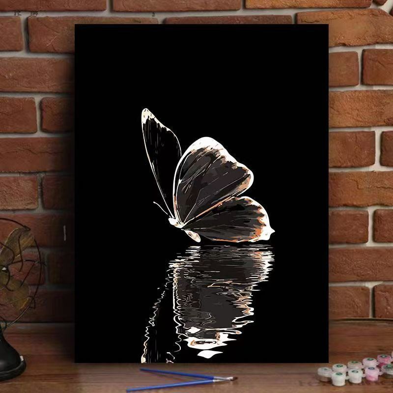 数字油画治愈系蓝色蝴蝶手绘填色高颜值简约学生版送朋友礼物挂画