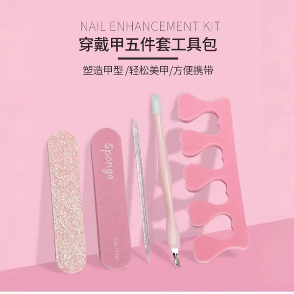 5-Piece Manicure Tool Kit: Sponge File, Gel File, Cuticle Pusher, Two-In-One Crystal Stick, Finger Separator