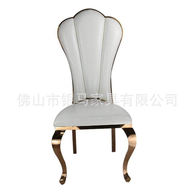 Fábrica al por mayor Hotel banquete boda comedor silla boda galvanoplastia Silla de acero inoxidable Bolsa De Oro suave Silla de comedor de cuero