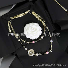 2026新款小香家欧美复古双C圆形吊坠长款珍珠项链精致名媛轻奢