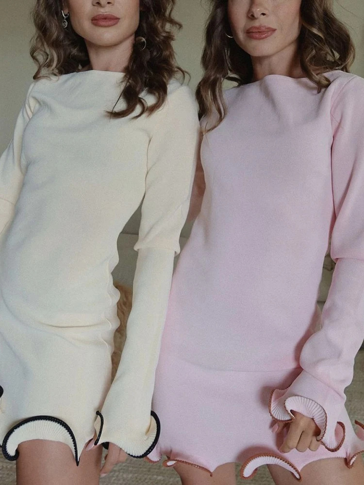 Long Sleeve Sleeve Length Wholesale Women's Elegant Jacquard Contrast Binding Color Block Casual Holiday Round Neck Long Sleeve Sheath Dress