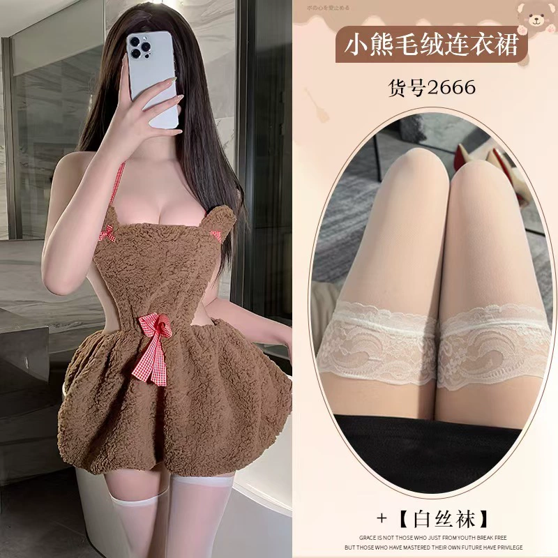 Бархатное мини-платье (), открытая спина, косплей с медвежатами, one size