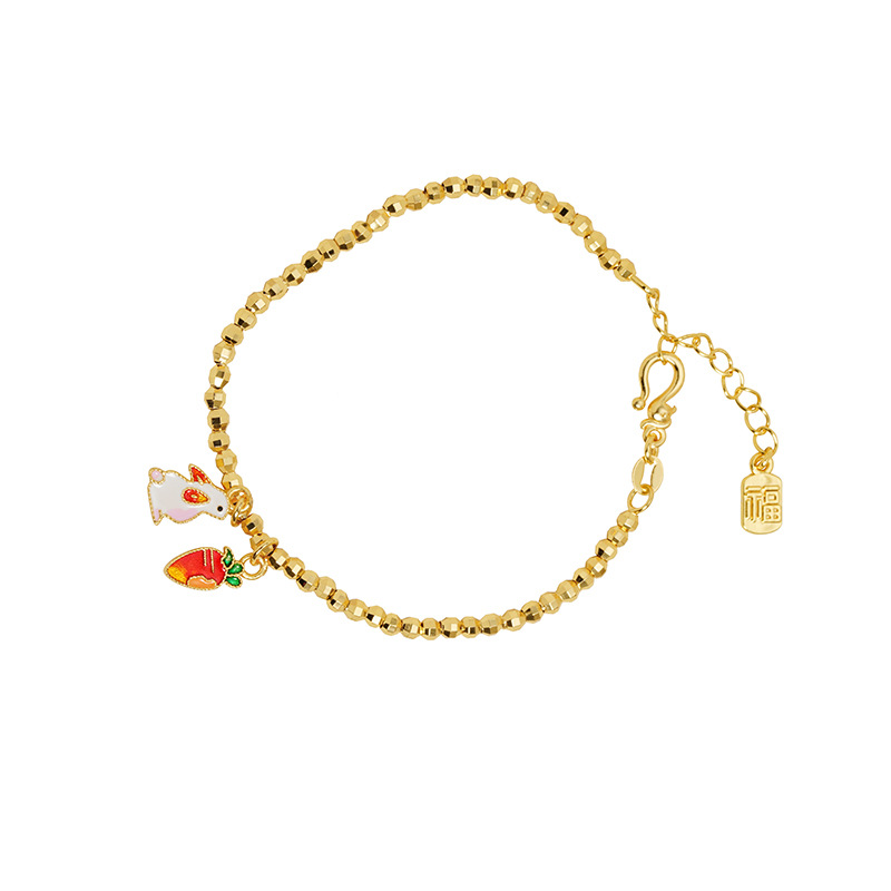 Nuevo estilo chino, pulsera de oro de arena vietnamita, esmalte de color conejo, pulsera de zanahoria, ligera y lujosa, joyas no se desvanecen durante mucho tiempo