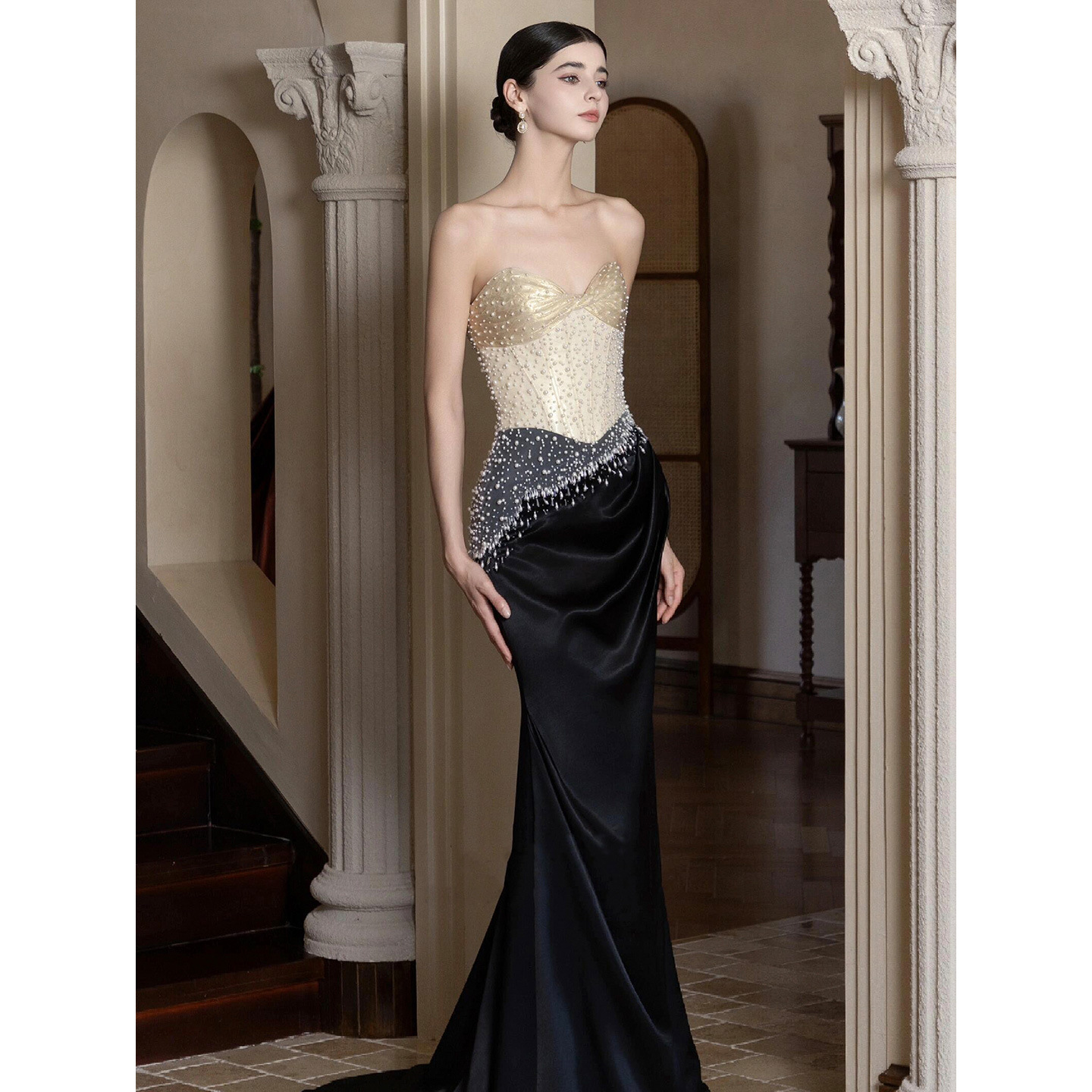 High-End Evening Dress for Women 2026 New Style Strapless Banquet Elegant Host Mermaid Engagement Bride Toast Dress with Intricate Craftsmanship