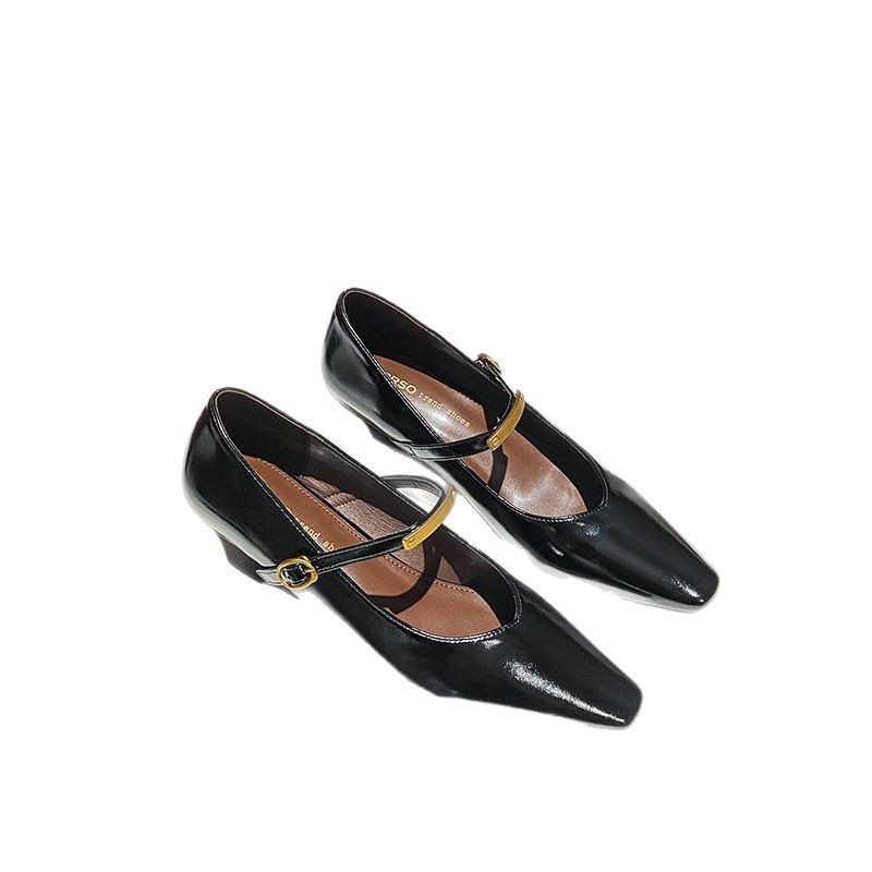 Retro demi-season Mary Jane shoes square toe low-cut with a strap