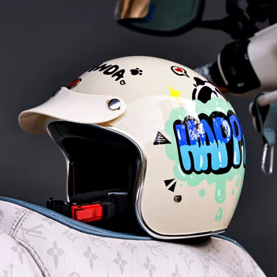 Taiwan Jef Retro Electric Motorcycle Helmet 3C Unisex Winter Warm Three-Quarter Helmet Cute All-Season Helmet (Motosiklet kaskı (dəbilqə)) - panda-party-w-brim-xs-50-51-head-circumference