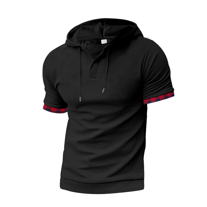 Men's hoodie men's casual short sleeved t-shirt top color matching sleeves_vogarts.com