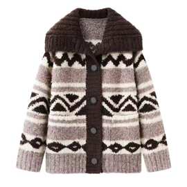 现货2026春季新款宽松休闲厚实绒感翻领费尔岛针织开衫MBE4CAR033