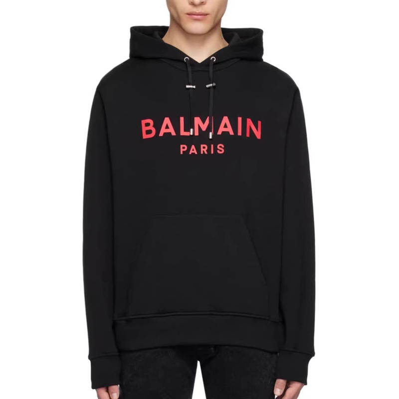 26 Years into Early Spring, Balmain's New Heavy-Duty Letter-Print Hoodie, Casual Loose Long-Sleeve Drawstring Hooded Sweatshirt
