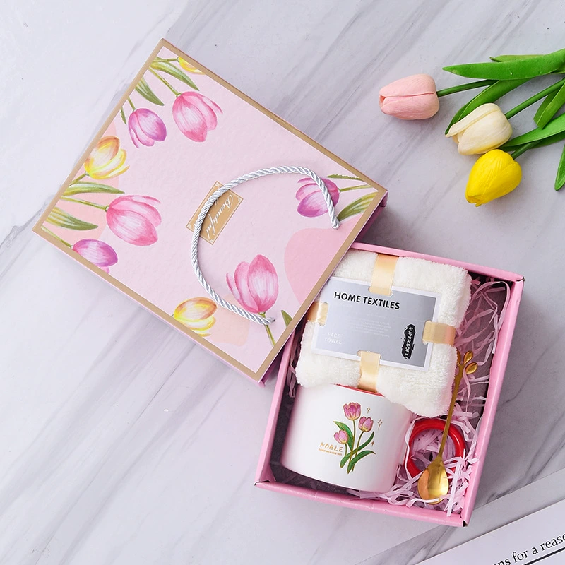 Ceramic tea cup, gift box, set, towel, Birthday gift