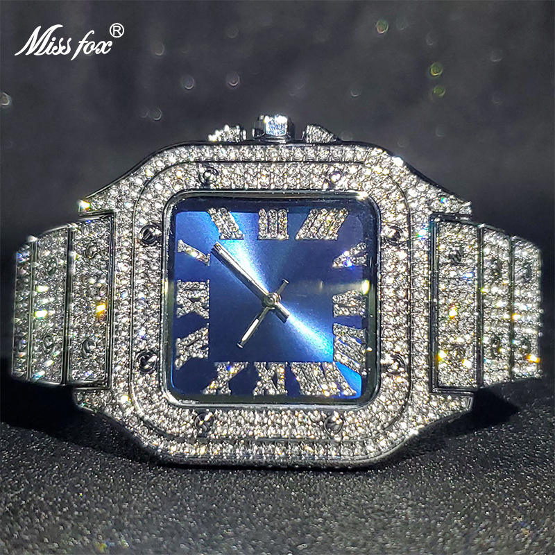 New Luxury Full-Diamond Square Cross-Border Men's Quartz Watch European and American Fashion Party Watch with Large Dial