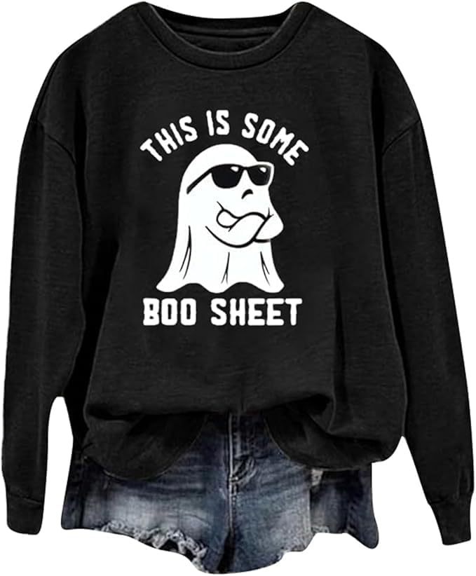 Cráneo humano Impresión digital cuello redondo suéter de Halloween 2023 estación independiente suministro ropa las mujeres