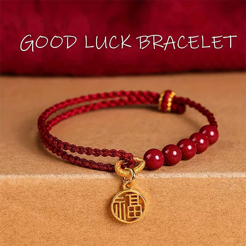 Cross-border New Chinese Style Hand-woven Red Rope Cinnabar Lucky Brand Beaded Lucky Bracelet Friendship Couple Gift
