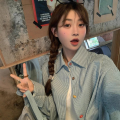 韩系彩色纽扣条纹衬衫女春秋设计感洋气小众开春爆款长袖衬衣外套