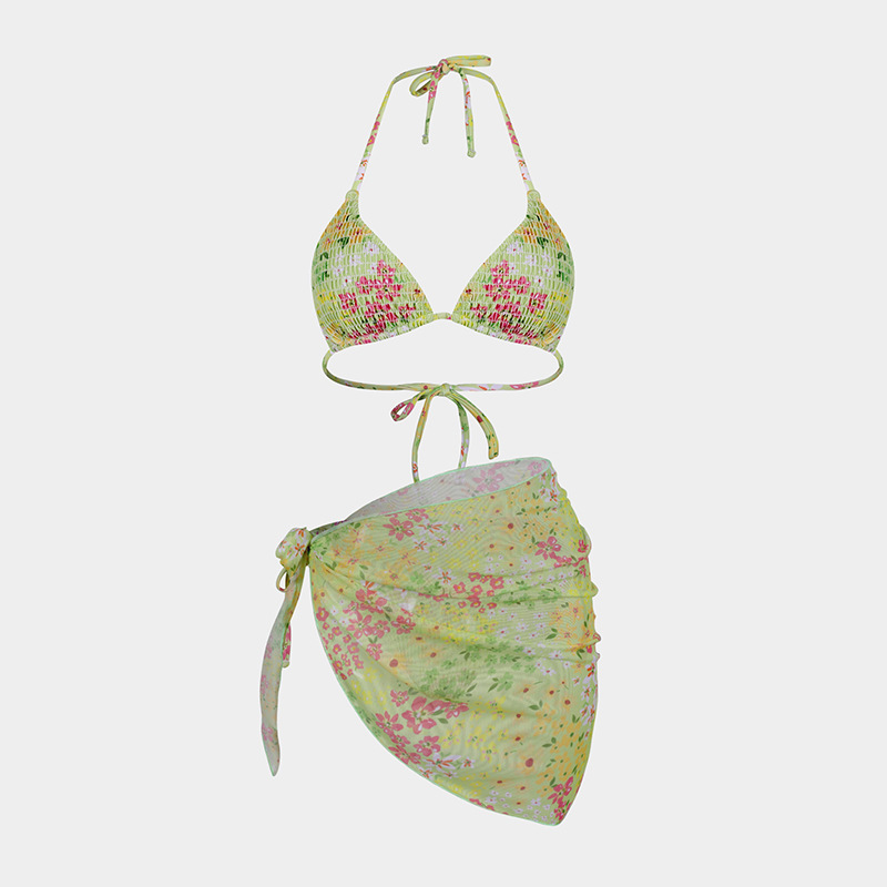 36g Weight Sleeveless Sleeve Length Polyester Fabric Type 3 Pieces Set Quantity Beach, Swimming Occasion Halter Neck Neckline Slim Fit Type Ditsy Floral Pattern Women's Gender Sexy Style Women's Sexy Ditsy Floral 3 Pieces Set Bikinis Swimwear 28