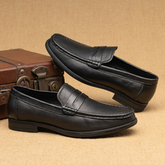 商務休閒牛皮低筒男鞋 頭層牛皮舒適夏季單鞋 套腳懶人鞋工作鞋