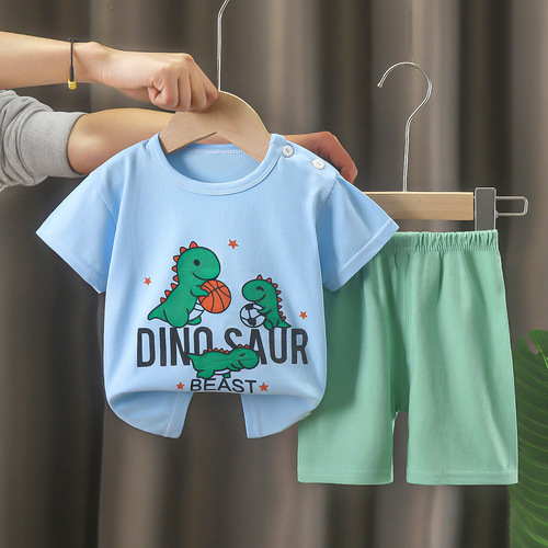 Children's short-sleeved suit pure cotton girls summer clothes boys t-shirt baby baby clothes Korean style children's shorts factory