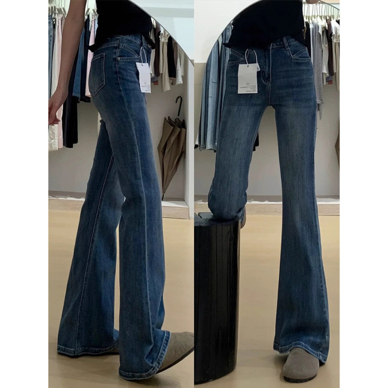 Retro Blue Bootcut Jeans for Women in Autum New Large Size Fat mm High Waist Pear-Shaped Figure Elastic Straight Bell Bottoms Retro Blue Bootcut Jeans for Women in Autum New Large Size Fat mm High Waist Pear-Shaped Figure Elastic Straight Bell Bottoms