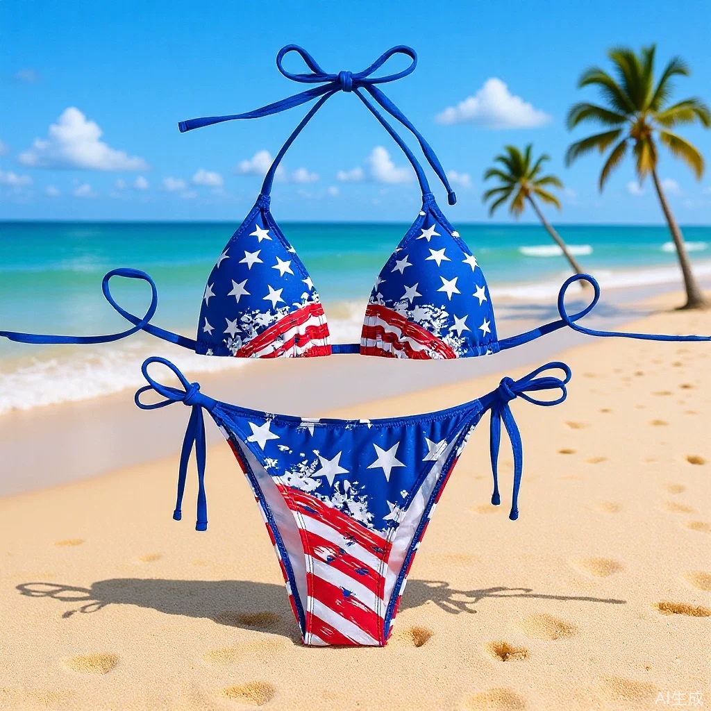 Women's European and American Sexy American Flag Print Halterneck Strappy Bikini Split Swimsuit Suit Sports Style