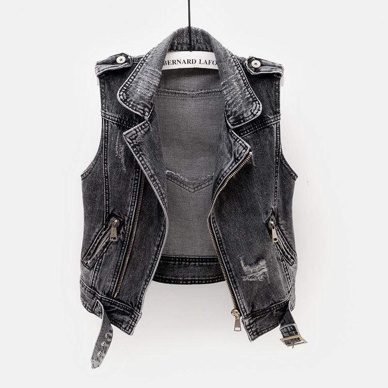 Denim Vest for Women, Spring and Autumn New Black Slim Versatile Top, Short Korean-Style Outerwear Women's Sleeveless Jacket Denim Vest for Women, Spring and Autumn New Black Slim Versatile Top, Short Korean-Style Outerwear Women's Sleeveless Jacket