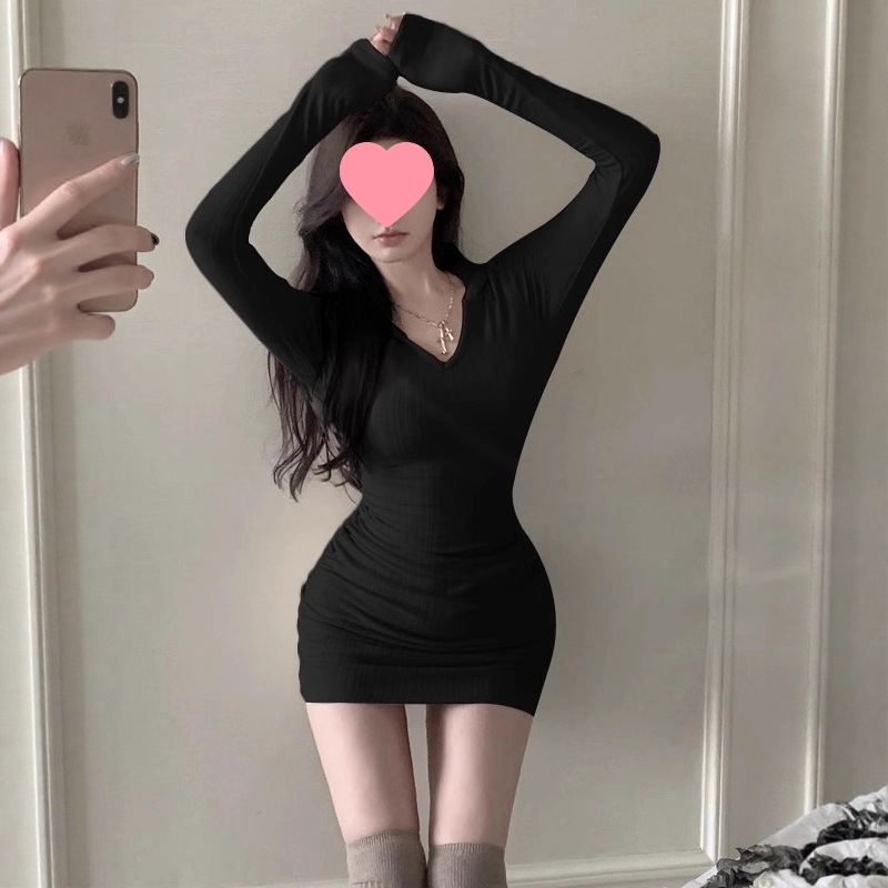 Hot Girl Sexy Hooded Collar Dress Women's Autumn and Winter New Style Tight-Fitting Slimming Inner Hip-Hugging Skirt