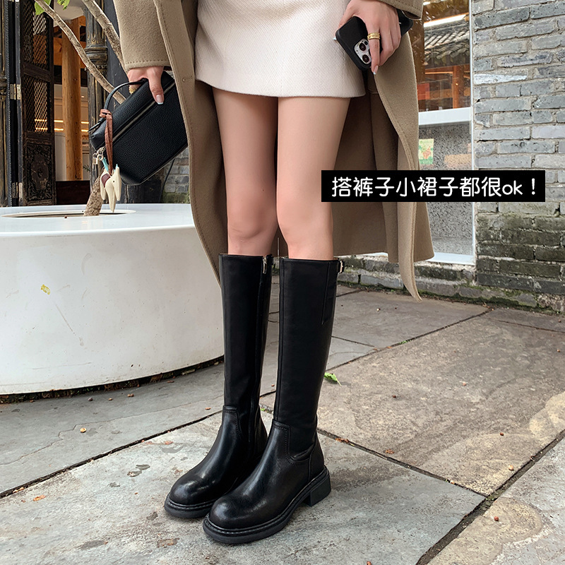 主推~2025秋冬里外全皮不过膝长靴小个子增高皮带扣高筒骑士靴女|undefined