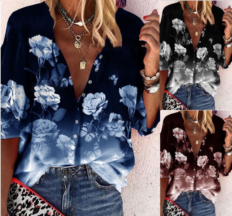 2022 European and American wish independent station Amazon new printed temperament short-sleeved short-sleeved women's shirt T-shirt