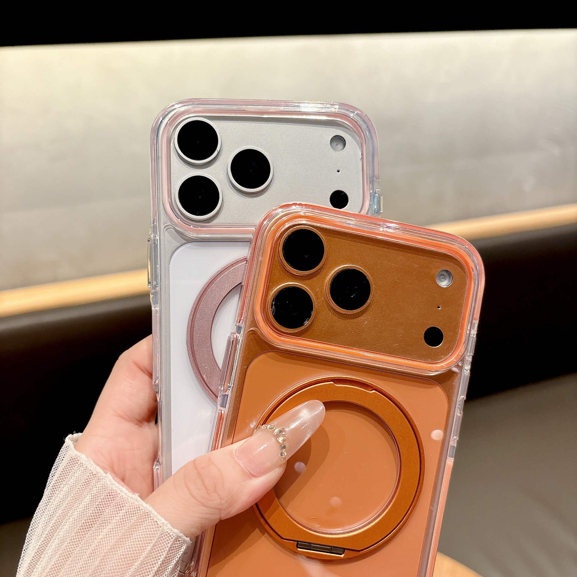 Ice Crystal Magnetic 360-Degree Rotating Stand Suitable for iPhone 18 Pro Max Phone Case Apple 17/16 Transparent Anti-Fall