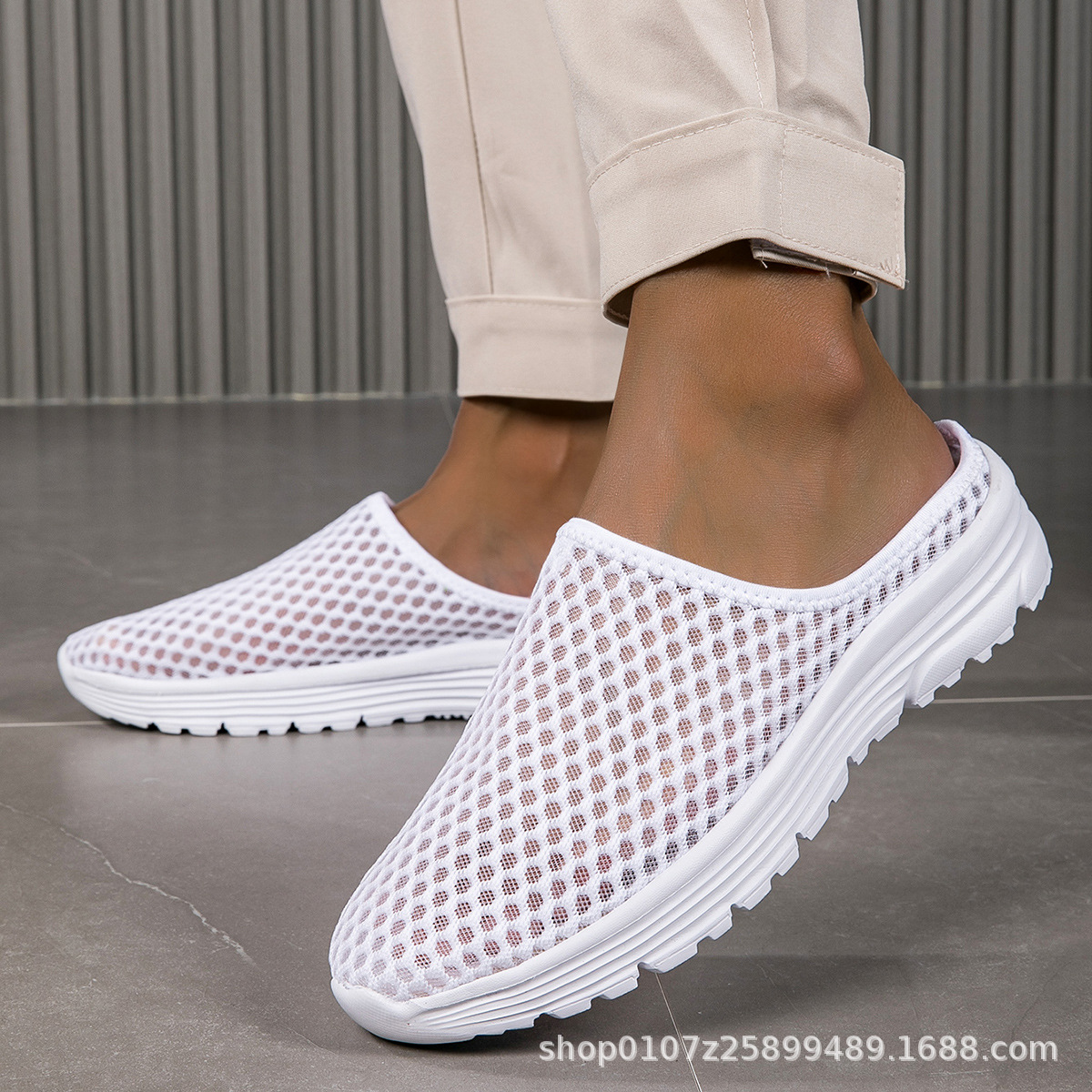 Lazy Slip-On Slippers for Couples, New Summer Style, Breathable Mesh, Lightweight, Men's Casual Half-Slipper