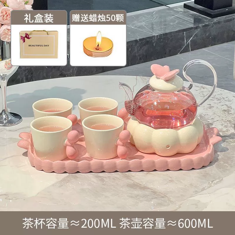 Ceramic flavored tea, teapot, tea cup, set, fruit tea, afternoon tea, candle