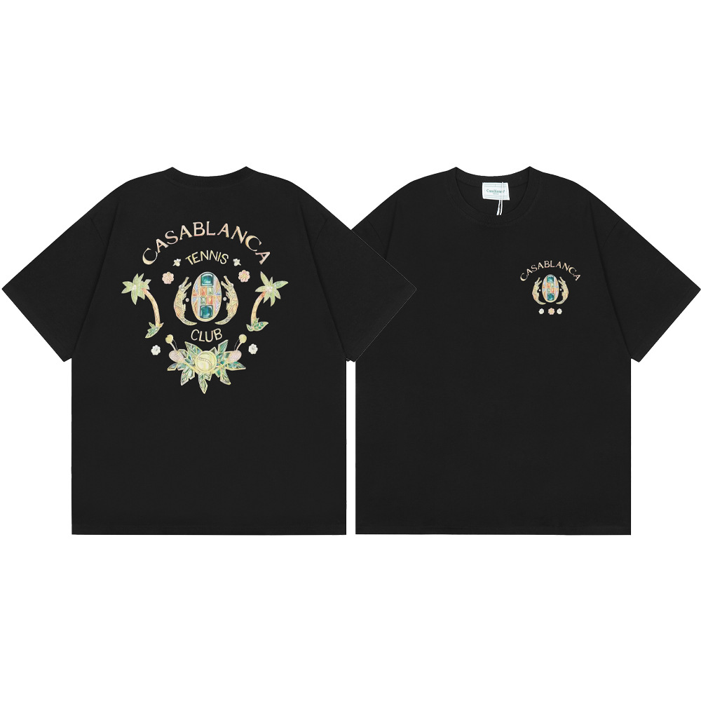 Casa Casablanca manga corta versión correcta ins camiseta de algodón casual de la marca de moda de nicho europea y americana de algodón de la calle