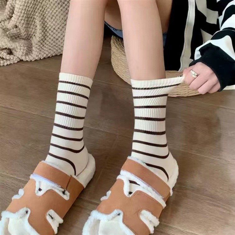 黑白条纹潮袜网红袜子女ins潮高筒美拉德风女袜运动款堆堆袜四季|undefined