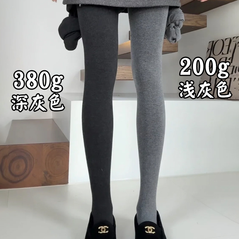 Gray Plain Leggings for Women, Autumn and Winter, Fleece-Lined, Thickened, Warm, Pressure Slimming, Footed Pantyhose