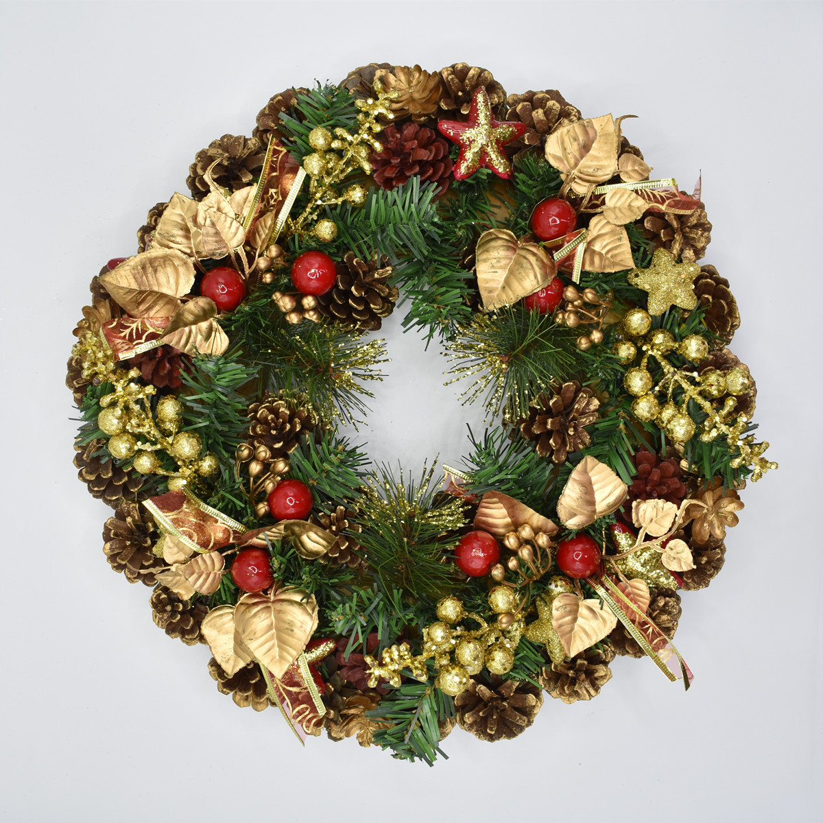 亚马逊圣诞节松果棉花花环商场装饰品藤圈壁挂件派对节日布置道具