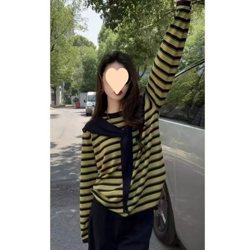 早秋长袖披肩帽+条纹针织T真两件套秋款女装2025新款两件套设计|undefined