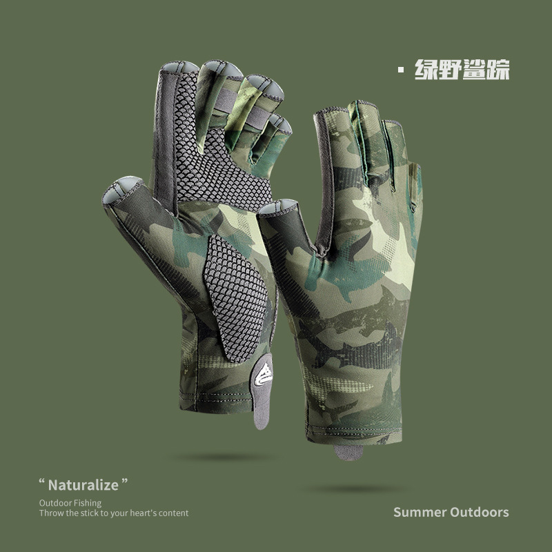 Verano hielo seda sol protección Luya guantes al aire libre fitness montar medio dedo antideslizante Tigre Boca engrosada deportes guantes de pesca