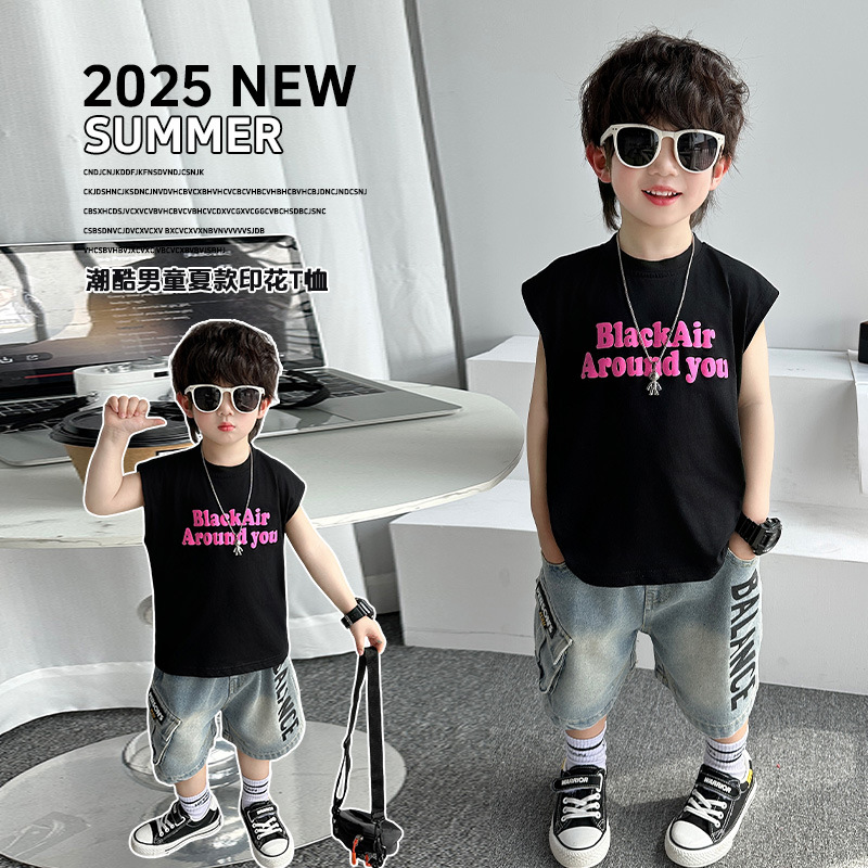 7264 traje de chaleco para niños 2025 nueva ropa sin mangas de verano para niños geniales y guapos verano rojo rojo traje de dos piezas de verano